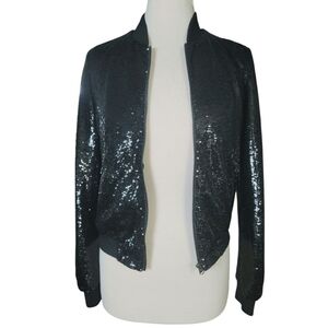Guess Los Angeles Sequin Bomber Jacket - Black Size XS